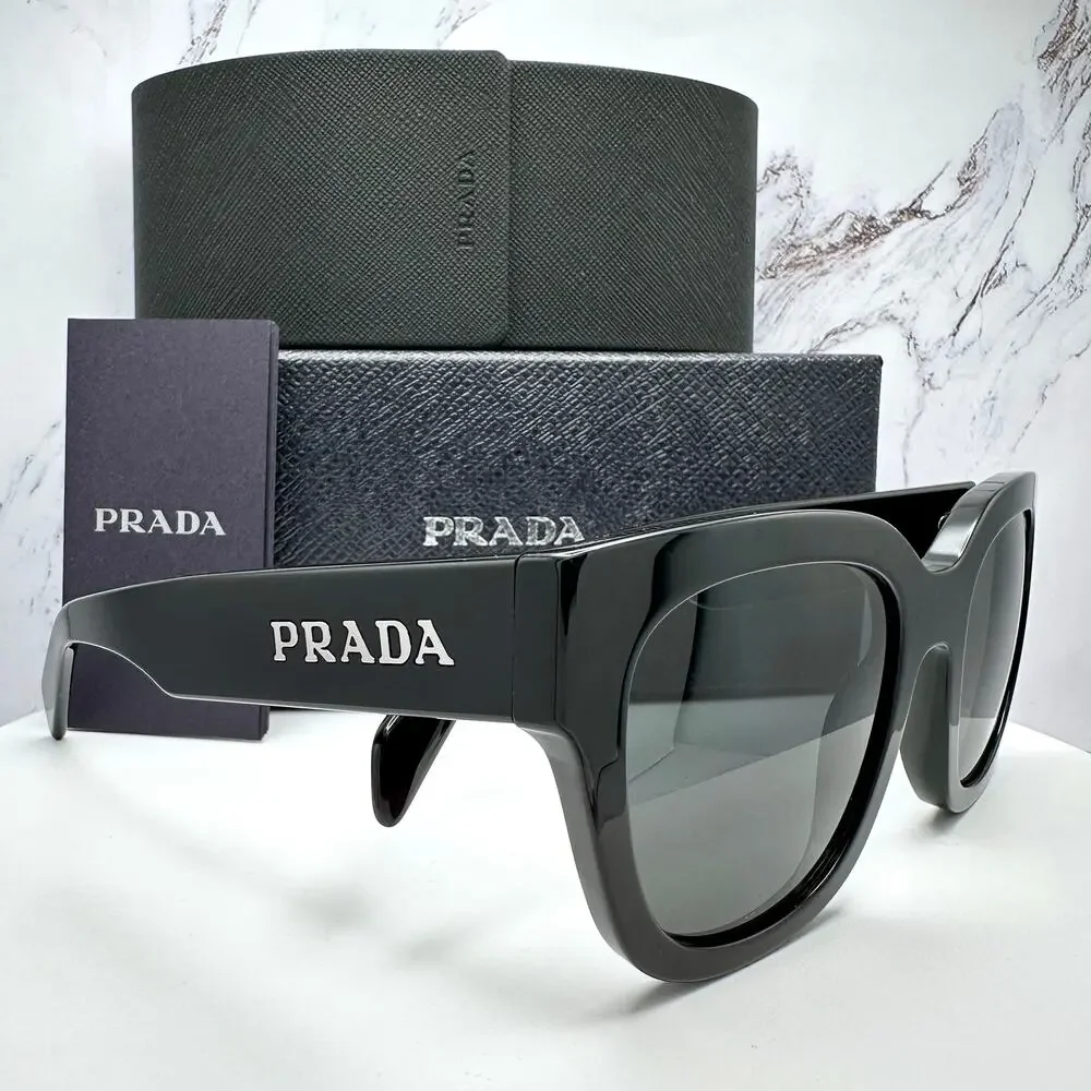 New PRADA Sunglasses PR C04S 16K08Z Black Square Acetate Grey Lens 52-22-145 - Picture 1 of 16